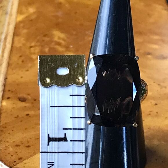 Genuine Smoky Quartz Chrome Diopside Sterling Silver Cocktail Ring Size 8 - Picture 8 of 8
